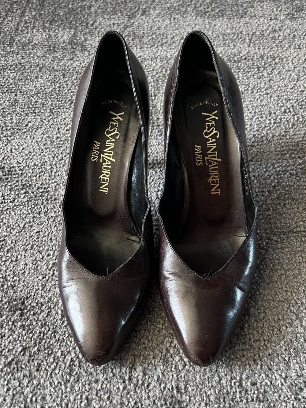 Vintage Yves Saint Laurent YSL Chocolate Brown Leather Pumps Size 7.5